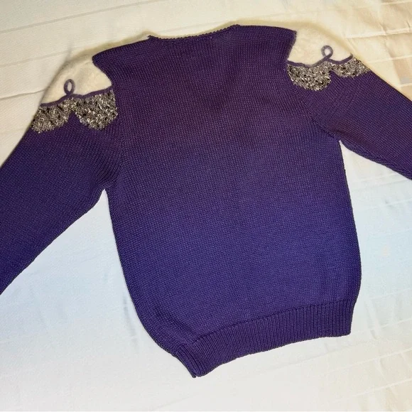 VTG Franco Valerie Angora Rabbit Blend embellished V-Neck Sweater Purple - Picture 11 of 12